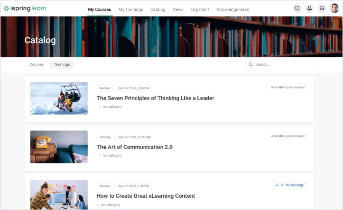 iSpring Learn interface iSpring Learn