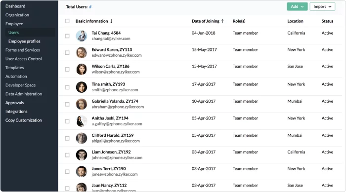 Zoho People interface Zoho People