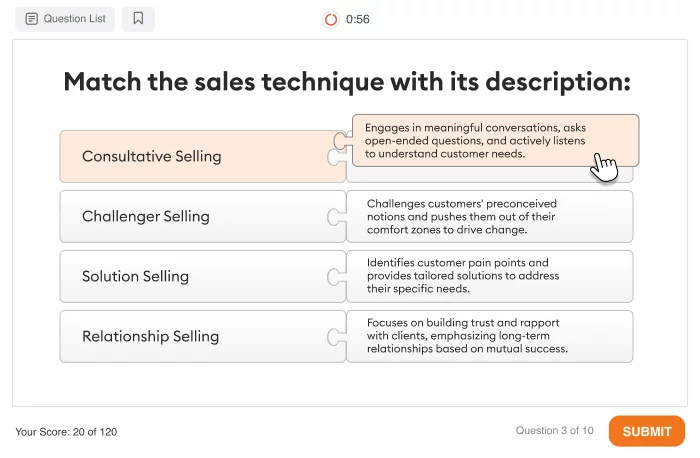Matching quiz created with iSpring Suite Matching quiz