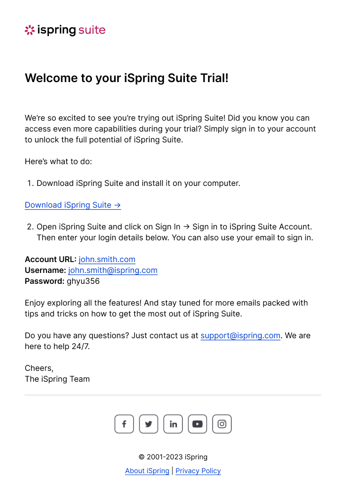 Customer onboarding email example