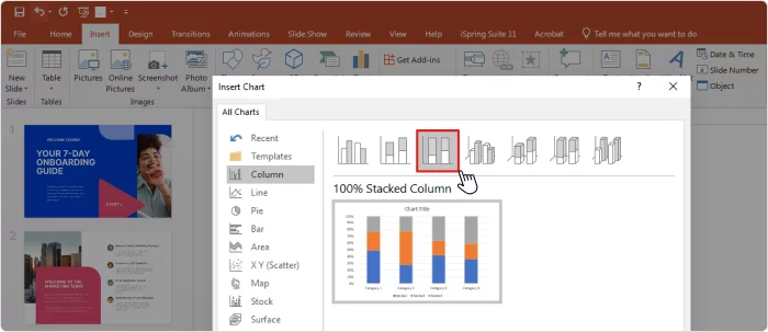 Column formats for a comparison chart in PowerPoint