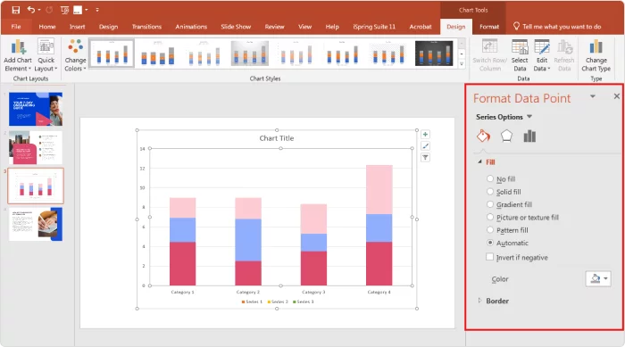 Format menu of a comparison chart in PowerPoint