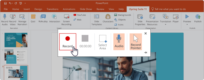 Record button in PowerPoint