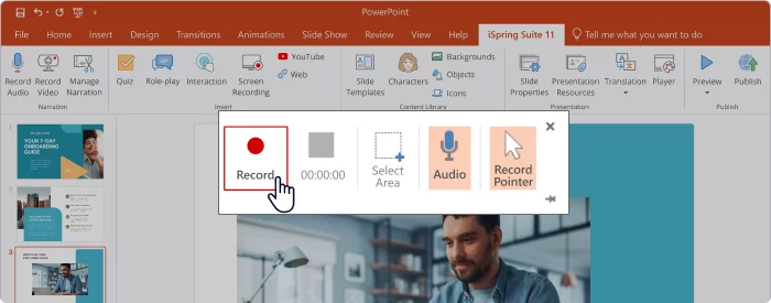 Record button in PowerPoint Record button in PowerPoint
