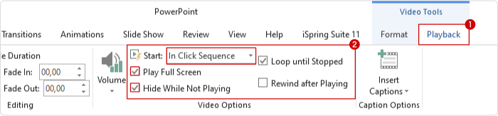 Playback tab in PowerPoint