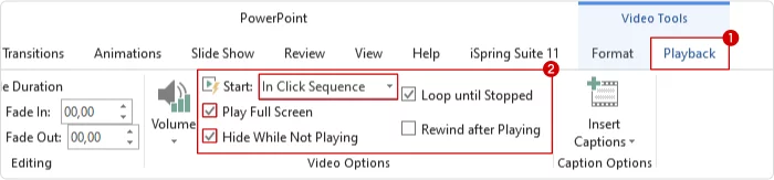 Playback tab in PowerPoint