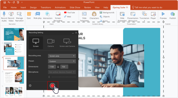 Recording screen PowerPoint tool 