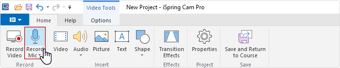 Record mic button in iSpring Suite