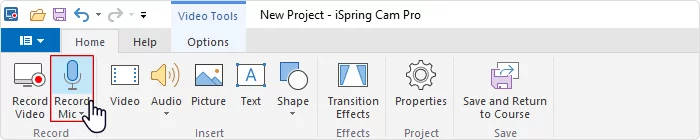 Record mic button in iSpring Suite