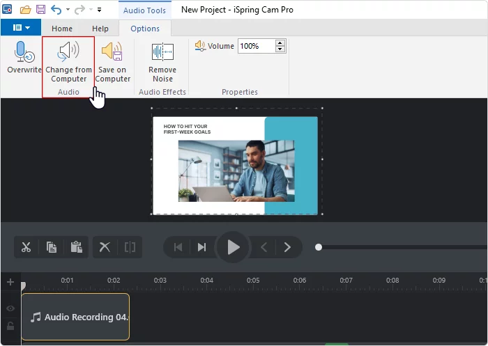 Audio options tab Audio options tab