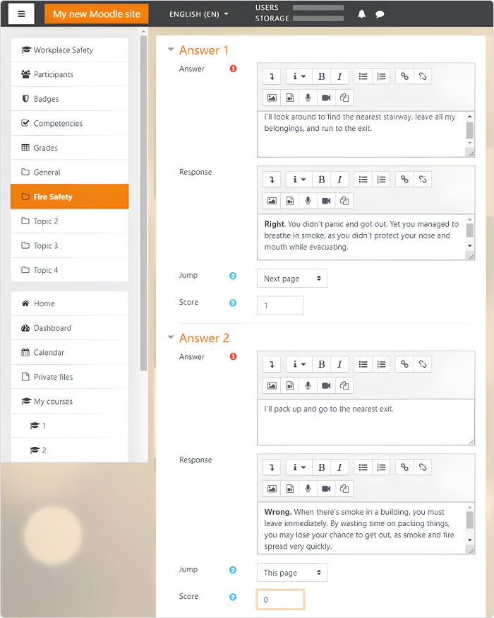 A sample Question page for a Moodle lesson