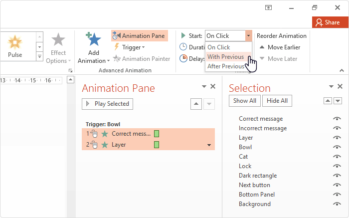 Setting animations in PowerPoint