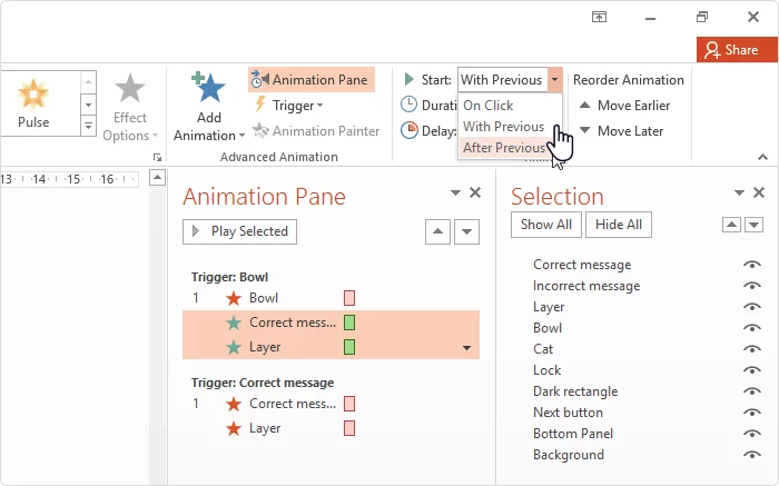 After previous option in PPT