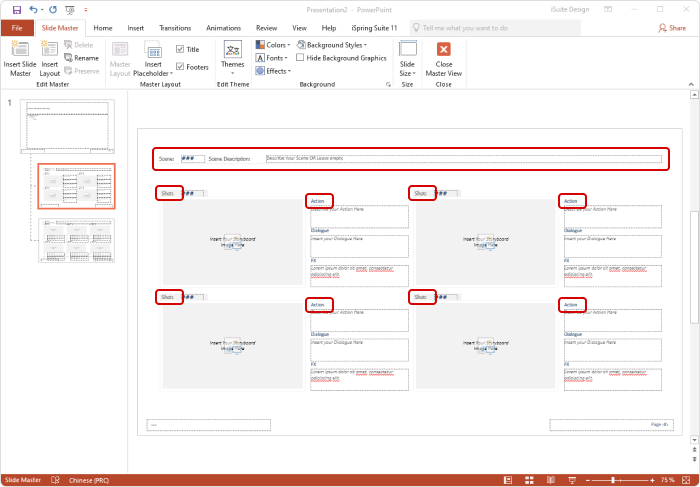 A screenshot describing how to personalize storyboard PowerPoint templates