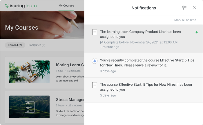 An example of training program for employees Training program in iSpring Learn