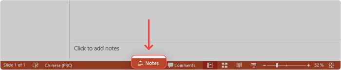 “Notes” button in PowerPoint