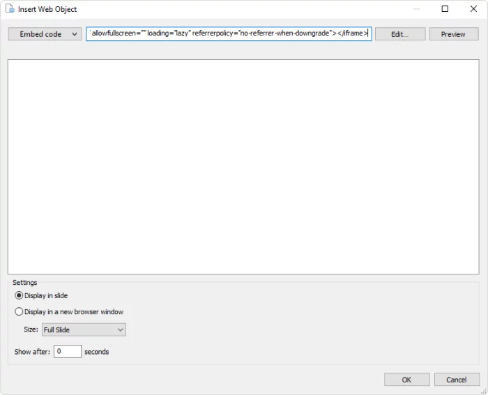 Select Embed code and insert the link Insert the link