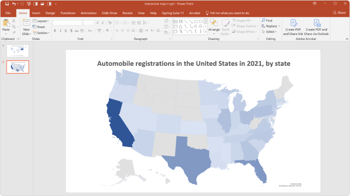 The color-coded US map in PowerPoint