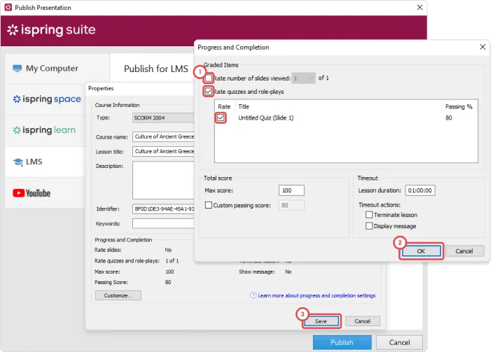 SCORM course Progress and Completion settings 