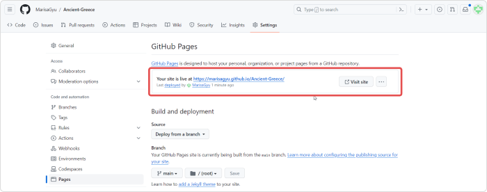 The URL link to a course on GitHub