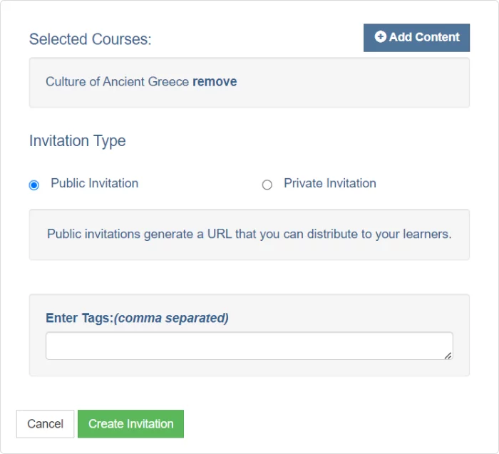 Create Invitation on SCORM Cloud