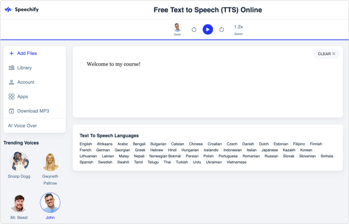 Online text-to-speech converter