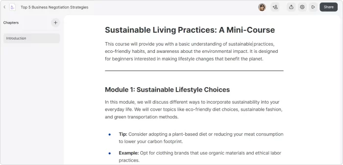 mini-course structure generated by iSpring AI