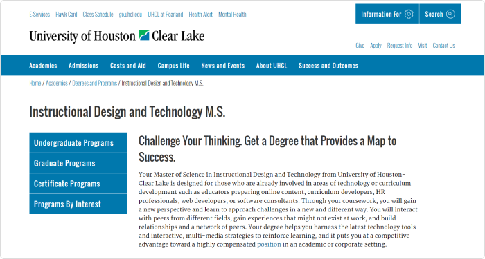 Online MS in Instructional Design and Technology from the University of Houston-Clear Lake