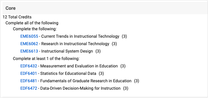 Core courses for UCF’s MA in Instructional Design and Technology program