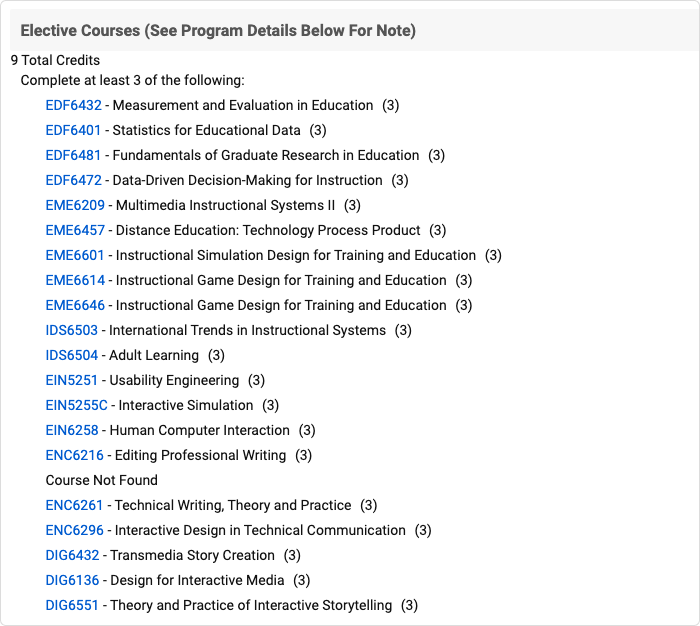 Elective courses for UCF’s MA in Instructional Design and Technology