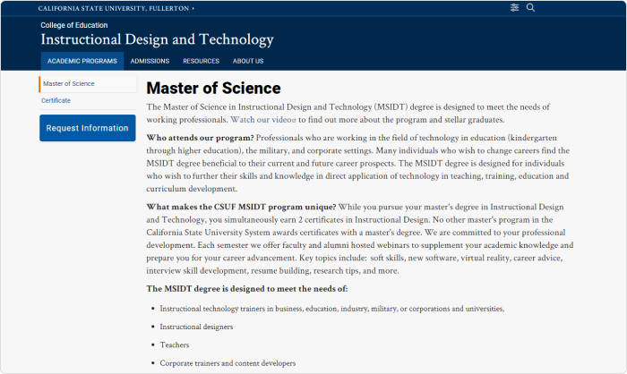 Online Master of Science in Instructional Design and Technology from California State University