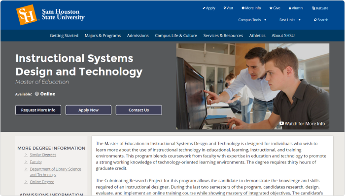 Online MEd in Instructional Systems Design and Technology from Sam Houston State University