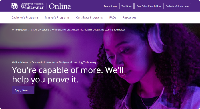 Online Master of Science in Instructional Design and Learning Technology from the University of Wisconsin Whitewater