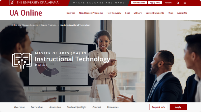 Online Master of Arts in Instructional Technology from the University of Alabama