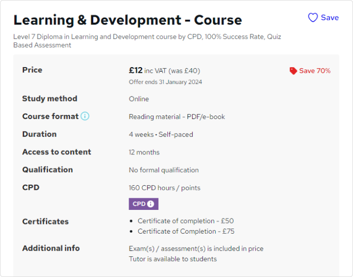 Learning and Development course by the UK Professional Development Academy