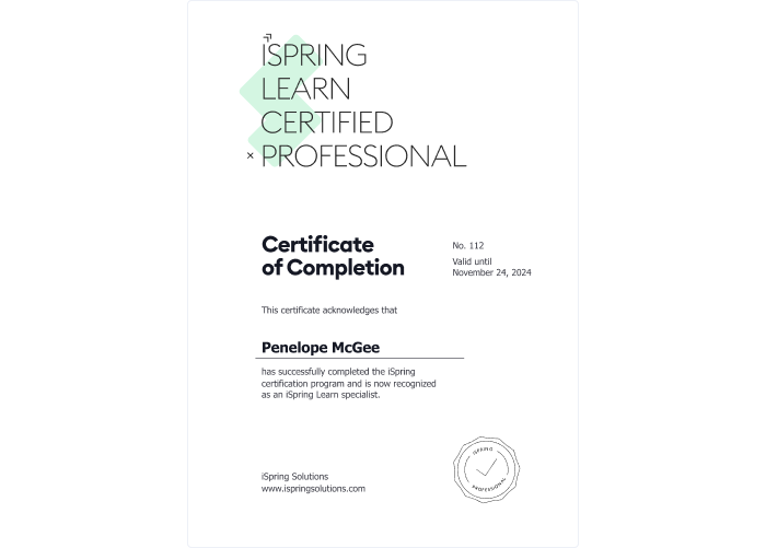 An example of Certificate of Completion