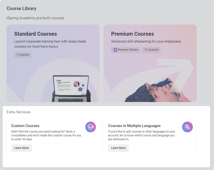 iSpring Academy pre-built courses