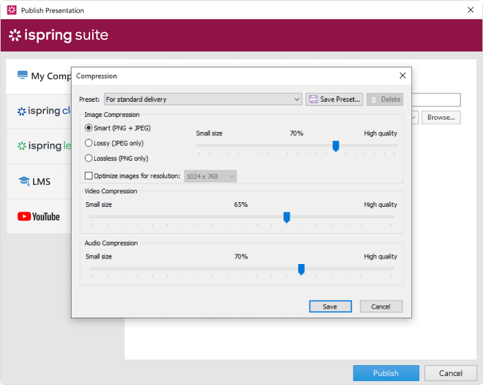 iSpring Suite compression options