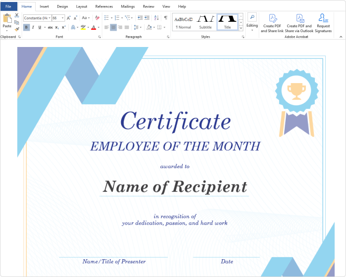 Customize a certificate in Word