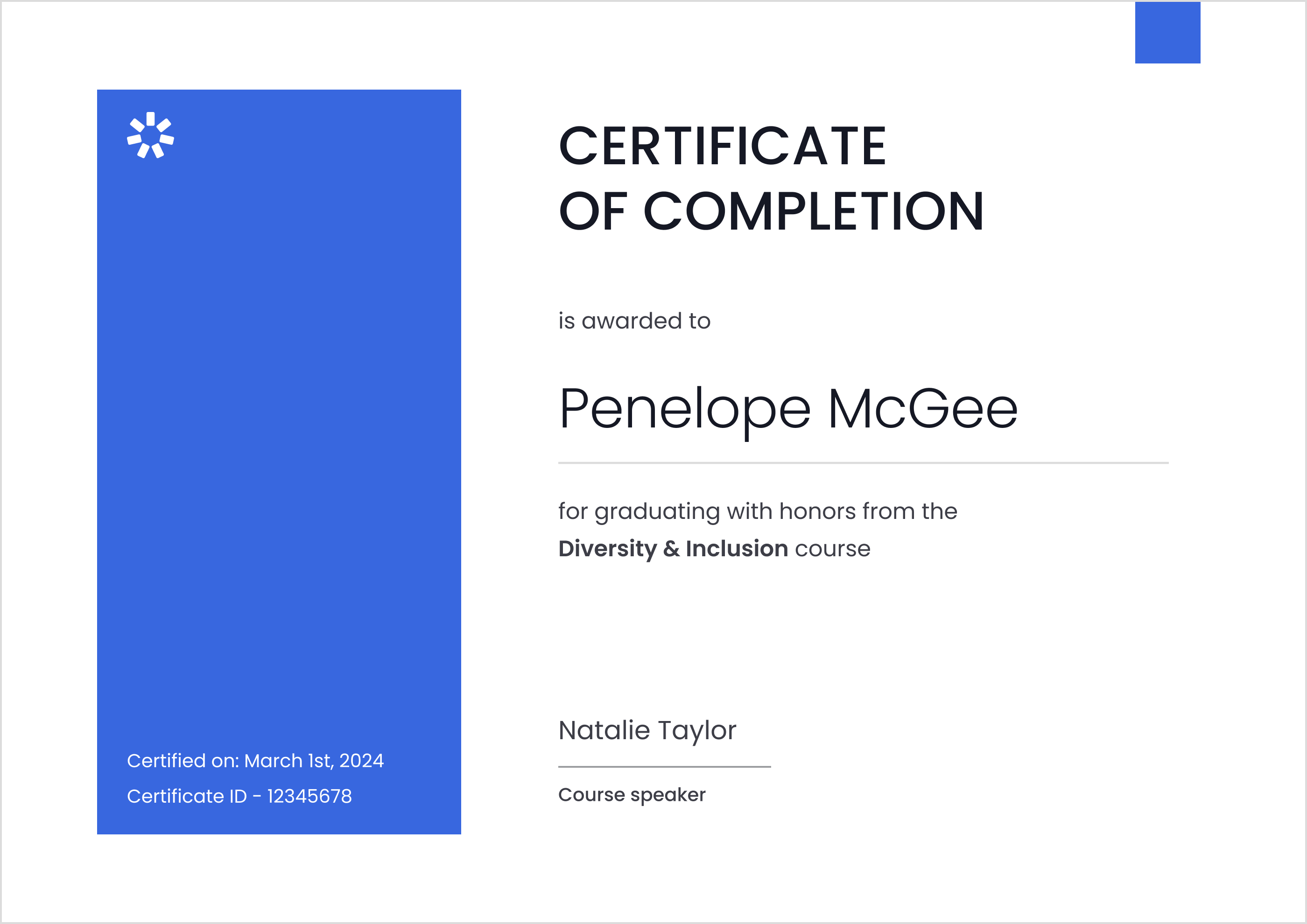 Minimalistic certificate template