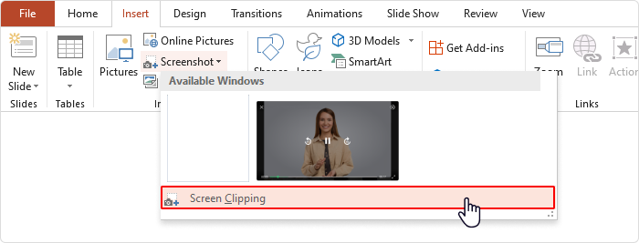 Screen Clipping option in PPT