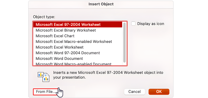 How to insert an object from file into PowerPoint