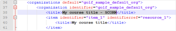 Course title in imsmaniest.xml