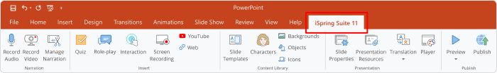 iSpring Suite tab in PowerPoint