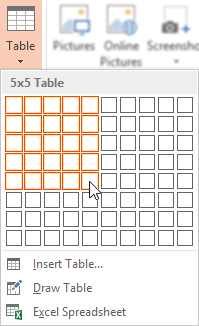 Creating a table in PPT