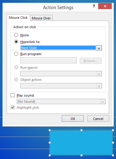 Action Settings window in PPT
