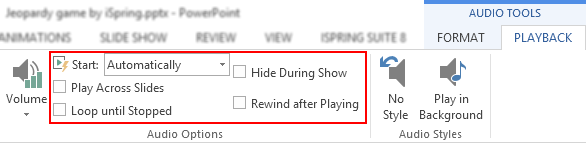 Audio tools properties in PowerPoint