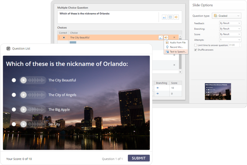 Adding audio to quizzes