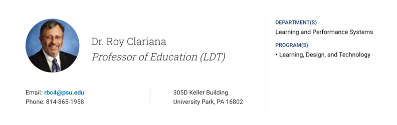 Dr. Roy Clariana, Professor of Education (LDT)