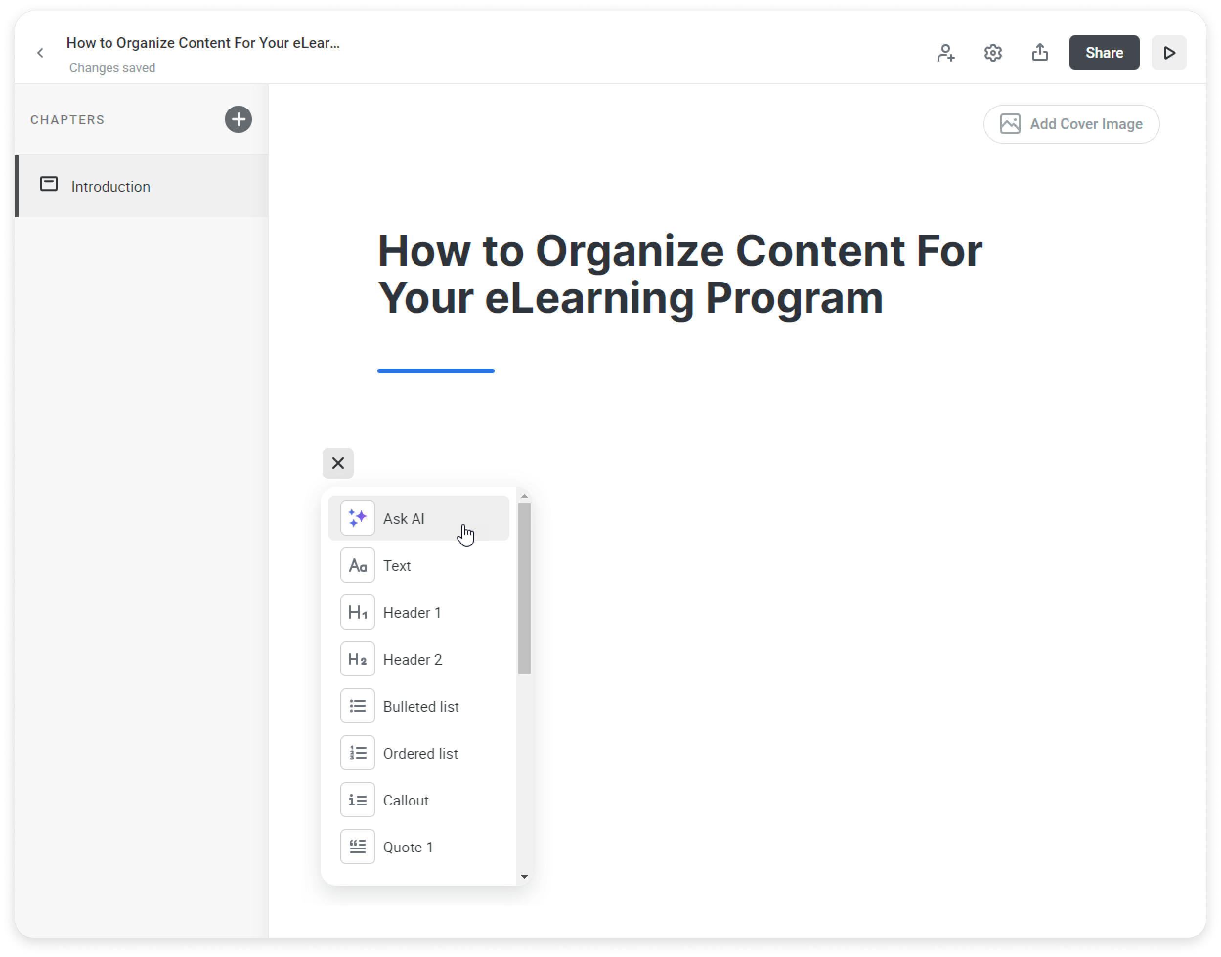 Ask AI option in iSpring Cloud